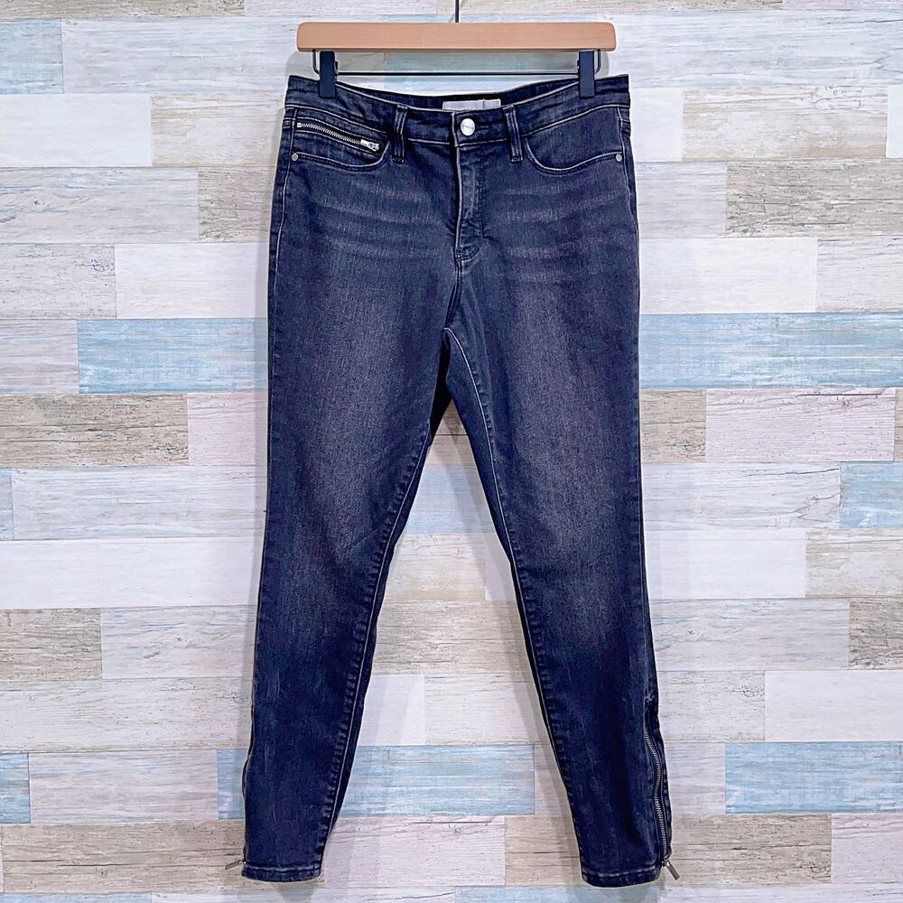 Athleta Sculptek Ultra Skinny Ankle Zip Jeans Black Stretch Denim Womens 8P